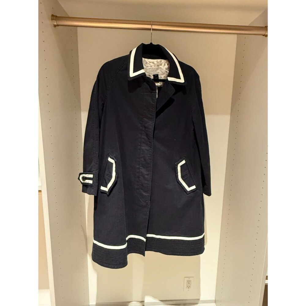 Marc by Marc Jacobs Black Cotton Trench Coat White Piping 3/4 Sleeve Nautical M